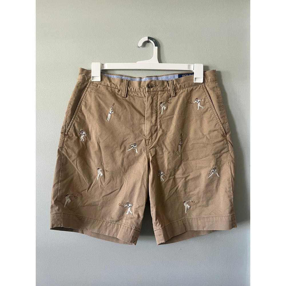 Polo Ralph Lauren Stretch Classic Fit Chino Shorts Tennis Embrodiery Men Size 33